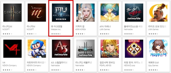 구글 플레이스토어 매출 3위에 오른 뮤 아크엔젤 / 웹젠