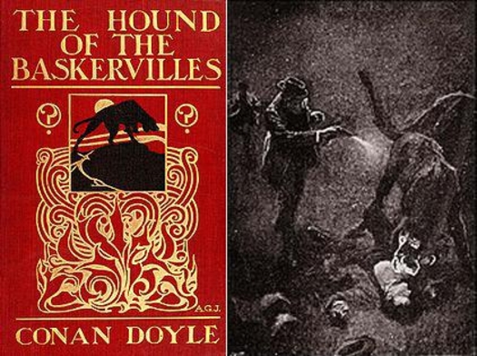 1902년 출판된 단행본 초판 표지(왼쪽)와 홈스가 개를 쏘는 장면을 그린 삽화(오른쪽). 찰스 바스커빌은 가문의 저주에 얽혔다고 생각되는 무서운 개 때문에 극도의 스트레스를 받아 결국 심장마비를 일으켰다. 여기서 나온 말이 ‘바스커빌 효과’(Baskerville effect)로, 이것은 ‘4일에 특히 동양인들의 사망률이 높은 현상’을 일컫는다. 숫자 4에 대한 동양인의 미신(재수없음, 죽음 등)에 착안한 미국 연구진들이 1973년부터 1998년까지 26년 동안에 사망한 4700만 명의 백인과 20만 명의 중국 및 일본계 미국인들의 자료를 뒤져 사망 원인을 분석한 결과 중국 및 일본계 미국인들이 심장병으로 죽은 확률이 매달 4일째 되는 날에 여느 때보다 7% 높은 것으로 밝혀진 것이다. 특히 캘리포니아에 사는 사람들의 사망률이 가장 높았는데, 이 지역은 화교를 비롯해 동양인들이 몰려 사는 곳이기 때문에 이 연구결과의 신빙성을 더욱 높여 줬다.