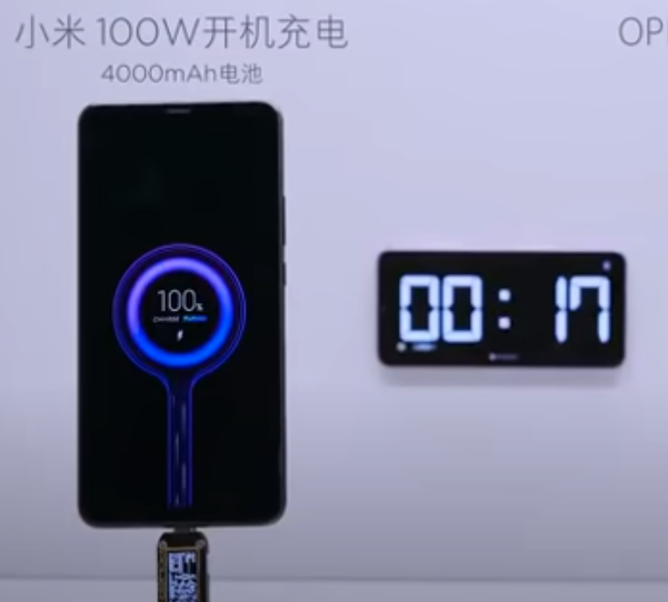 지난해 샤오미 임원이 중국 SNS 웨이버에 공개한 100W 초고속 충전기술 데모 영상 / 더버지(유튜브 인용)