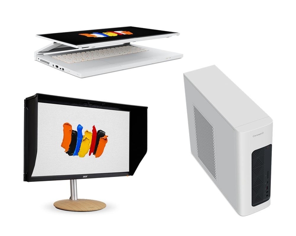 에이서의 전문 크리에터용 PC 브랜드 ‘컨셉D’ 3종 (왼쪽 위부터 시계방향으로 컨셉D 3 이젤 노트북, 컨셉D 100 데스크톱, 컨셉D CP5 모니터) / 에이서