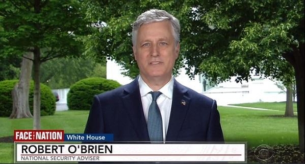 로버트 오브라이언 미국 백악관 국가안보보좌관이 CBS방송 '페이스 더 네이션' 방송에 출연해 인터뷰하고 있다./CBS 화면 캡처