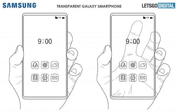 네덜란드 IT매체 렛츠고디지털이 삼성전자 특허를 기반으로 제작한 투명한 스마트폰 렌더링 이미지/ 렛츠고디지털