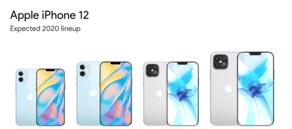 아이폰12 시리즈 예상 라인업. 왼쪽부터 아이폰12 미니와 아이폰12, 아이폰12프로, 아이폰12프로 맥스 / 폰아레나