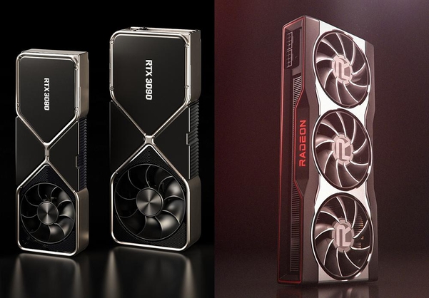 엔비디아의 지포스 30시리즈(왼쪽)와 AMD 라데온 RX 6000 시리즈 그래픽카드 / 엔비디아, AMD