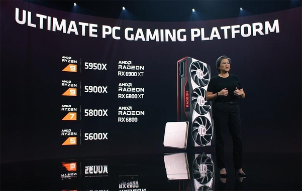 리사 수 박사가 라이젠 5000 시리즈와 라데온 RX 6000시리즈의 조합을 강조하는 모습 / AMD