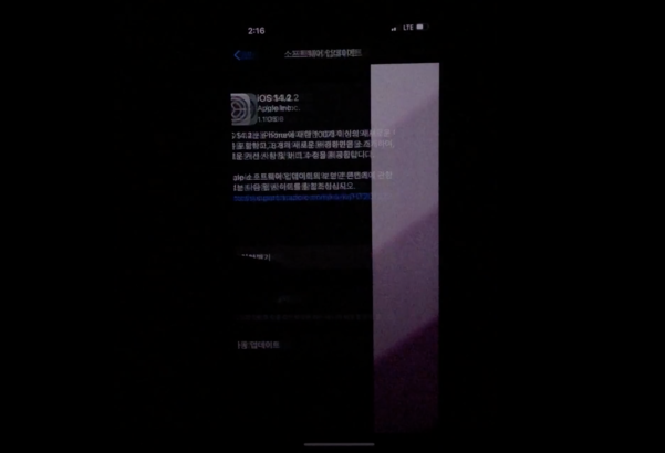 아사모 회원(디***)이 아이폰12프로에서 번개 현상이 발생한다며 올린 영상. 화면이 전환되는 과정에서 밝은 빛이 나타나고 있는 모습 / 아사모