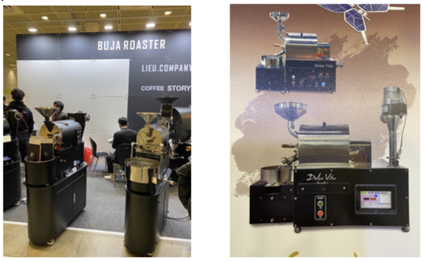 국내에서 개발된 커피 로스터기(좌), 홈카페용 전기로스터기(우)