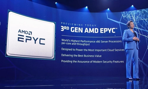 차세대 데이터센터를 위한 3세대 에픽 프로세서를 소개하고 있다. / AMD