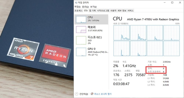 최대 8코어 구성을 지원하는 AMD 라이젠 7 모바일 프로세서를 탑재한다. / 최용석 기자
