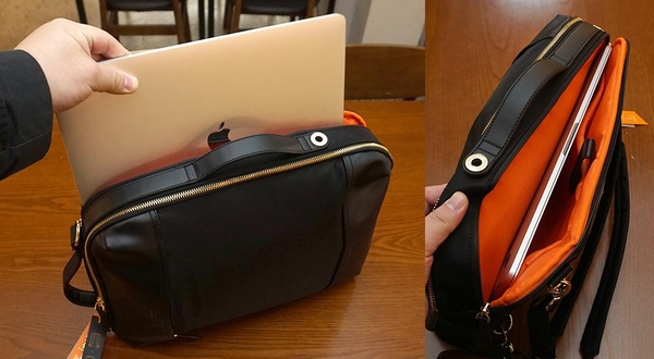 타거스 캘리포니아 뉴포트 백팩에 맥북 프로 15인치 모델을 넣은 모습. / 최용석 기자