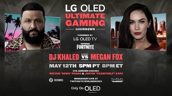 12일 LG FOMO 채널에서 독점 공개되는 음악 프로듀서 DJ 칼리드(DJ Khaled)와 영화배우 메간 폭스(Megan Fox)의 게임 대결 예고 이미지 / LG전자