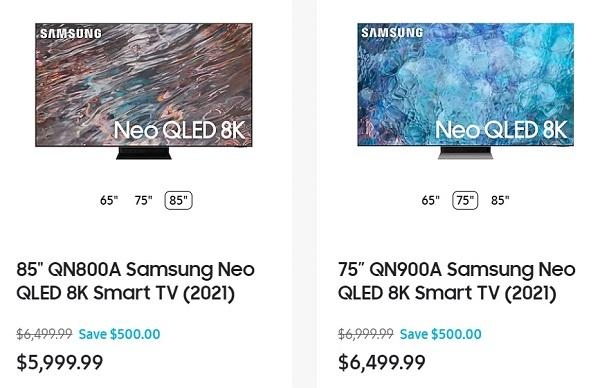 미국 홈페이지에서 500달러 할인 중인 네오 QLED 제품 / 삼성전자
