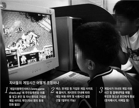2012년 7월 본격적인 온라인 게임시간선택제 민간시행에 앞서 정부는 ‘게임이용확인서비스’ 홈페이지를 통해 자녀의 게임 시간을 관리할 수 있도록 학부모에게 안내했다. / 조선DB