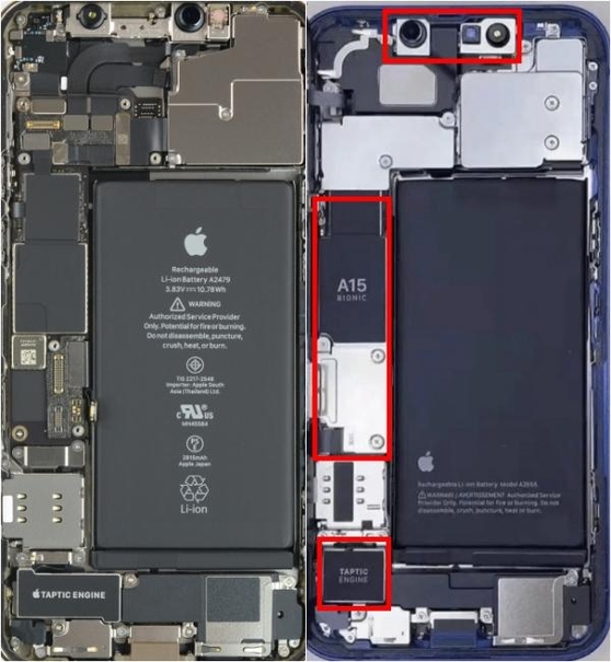 아이폰12와 아이폰13(오른쪽) 내부 비교 / IT조선 DB