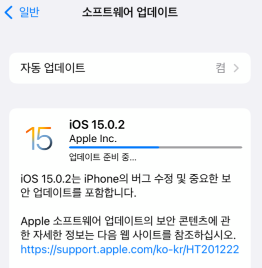 애플이 iOS 15.0.2 업데이트를 배포했다. / IT조선 DB