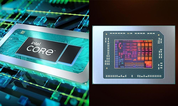 노트북용 12세대 인텔 코어 프로세서(왼쪽)와 AMD 라이젠 6000시리즈 프로세서 / 인텔, AMD