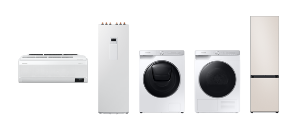 이탈리아 소비자 만족도 평가에서 호평받은 (왼쪽부터) 에어컨, 히트펌프 보일러, 세탁기, 건조기, 냉장고 / 삼성전자