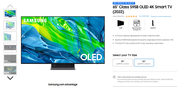 삼성전자가 북미시장에서 할인 판매 중인 QD-OLED TV(S95B) / 삼성전자