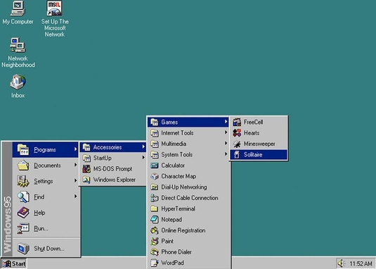 윈도95의 바탕화면과 시작 버튼 / 핀터레스트