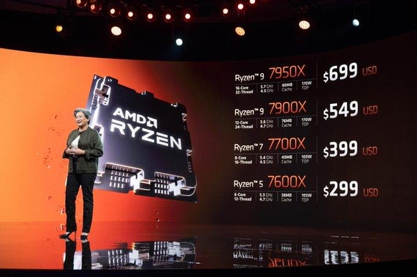 지난 5월 23일 ‘컴퓨텍스 2022’ 기조연설에서 AMD CEO 리사 수 박사가 ‘라이젠 7000 시리즈’를 발표하고 있다. / AMD