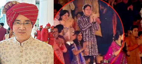 이재용 삼성전자 회장이 2019년 인도 릴라이언스 그룹 회장의 자녀 결혼식에 참석한 모습. / 신봉길 주인도대사 페이스북, TV조선 방송화면