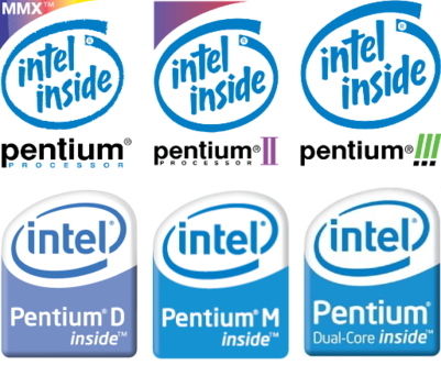 1993년부터 2000년 초반까지의 인텔 펜티엄 브랜드 로고 이미지 / en.wikichip.org