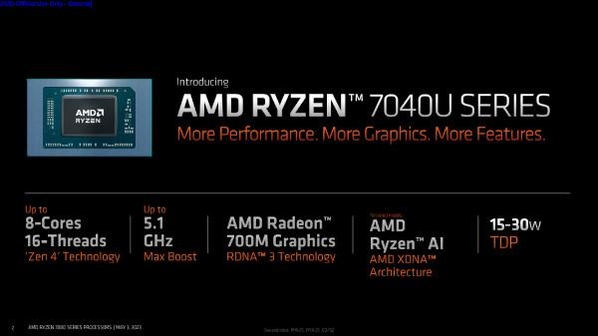 AMD 라이젠 7040U 시리즈 프로세서 주요 특징 / AMD