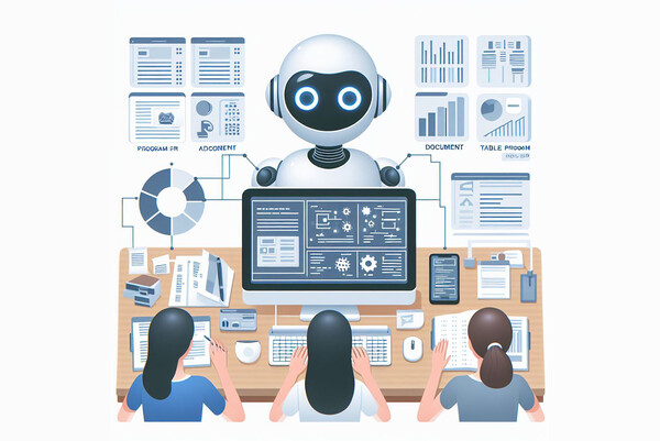 윈도 코파일럿으로 생성한 AI 이미지로, 프롬프트에 "사람이 자연어(Voice, text)로 지시하면 AI 에이전트가 여러 PC 프로그램을 자동으로 처리하는 모습을 만들어달라"고 입력했다. / IT조선