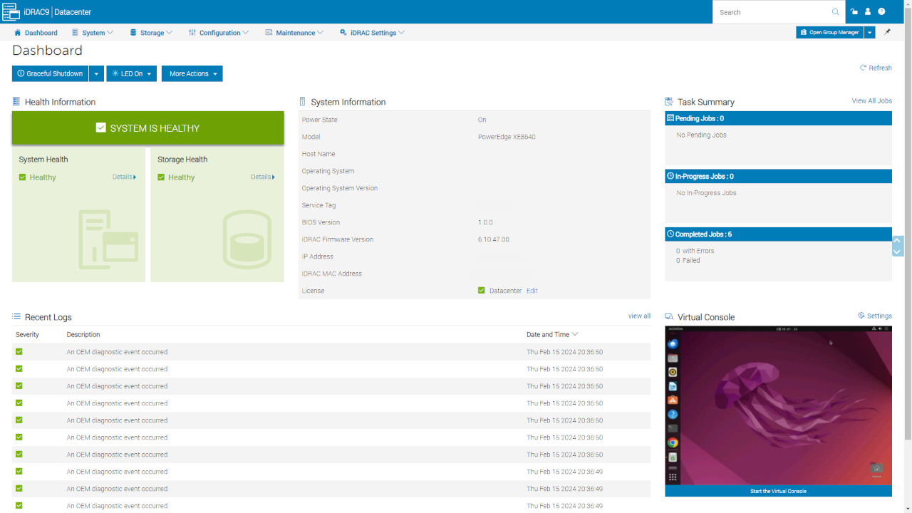 델 파워엣지 XE8640의 iDRAC 접속 화면 / 권용만 기자