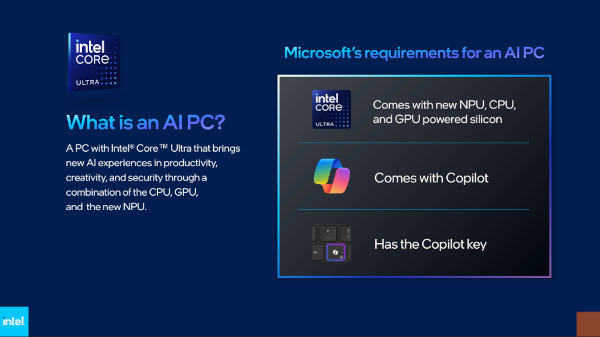 인텔과 마이크로소프트가 제시하는 AI PC의 요건은 크게 세 가지다. / 인텔
