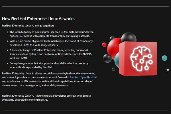 레드햇 엔터프라이즈 리눅스 AI 주요 특징 / 레드햇 홈페이지 갈무리