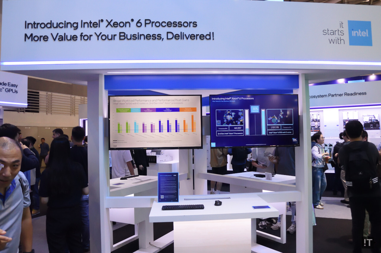 ‘제온 6 6700E’ 제품군은 5년전 2세대 제온 대비 성능과 효율 모두 크게 높아졌다. / 타이베이=권용만 기자