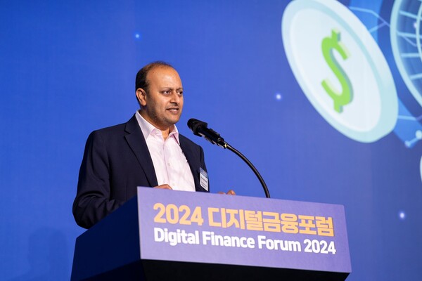크리슈나 쿠마르(Krishna Kumar) 구스할로 캐피탈 매니지먼트 대표가 19일 IT조선 주최로 서울 여의도 한국경제인협회 FKI타워 컨퍼런스센터에서 열린 '2024 디지털금융포럼'에서 기조연설하고 있다. / IT조선