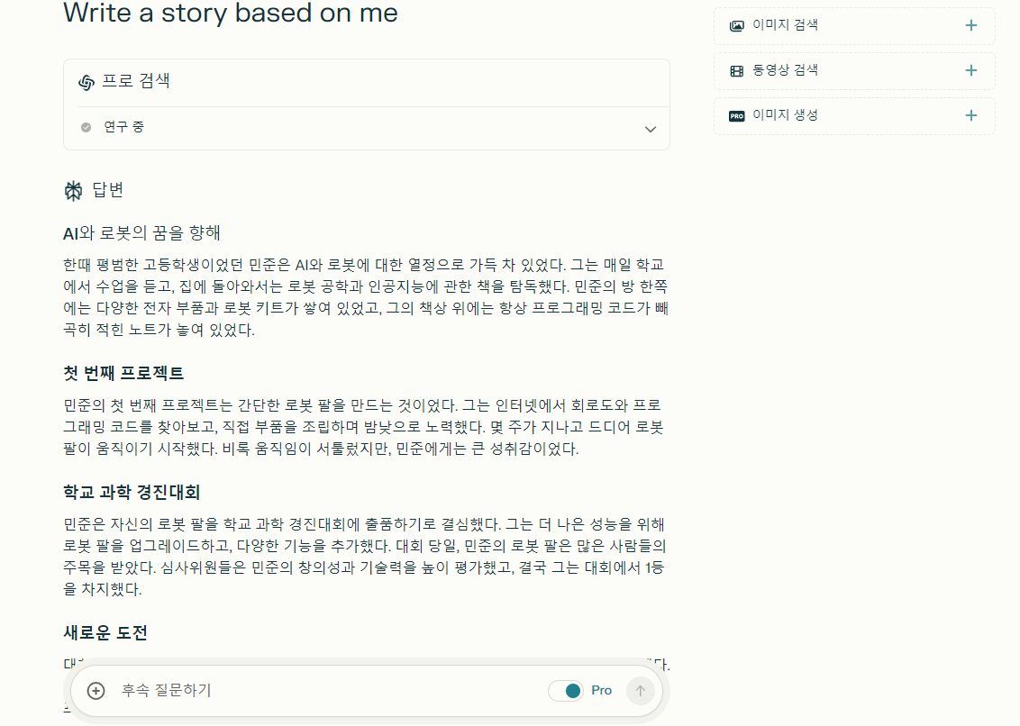 프로필에 기반한 AI의 답변. / 퍼플렉시티 갈무리