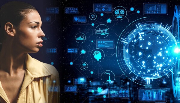 한 여성이 인공지능과 대화하는 모습. / 픽사베이