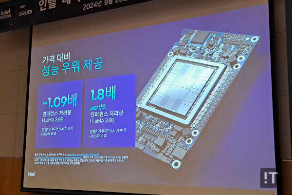 엔비디아의 H100 대비 동급 성능에 높은 ‘비용 효율’을 강조했다. / 권용만 기자