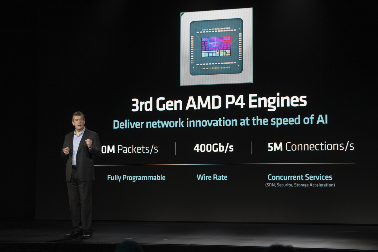 포레스트 노로드(Forrest Norrod) AMD 데이터센터 솔루션 비즈니스 그룹 수석부사장이 11일(현지시각) 미국 캘리포니아주 샌프란시스코 모스콘 센터에서 AMD의 차세대 AI 네트워킹 제품과 전략을 소개하고 있다. / 공동취재기자단