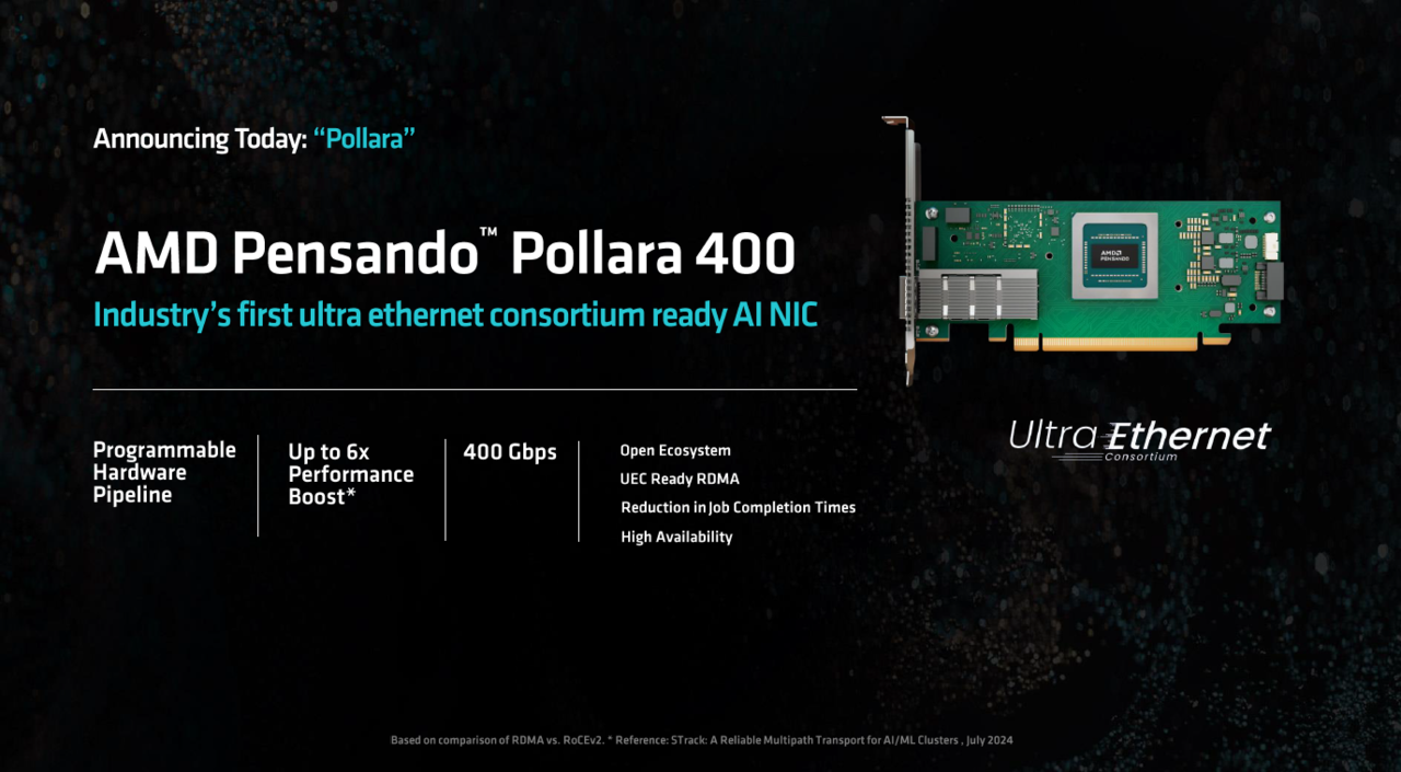 AMD 펜산도 폴라라 400 NIC(AMD Pensando Pollara 400 NIC). / AMD