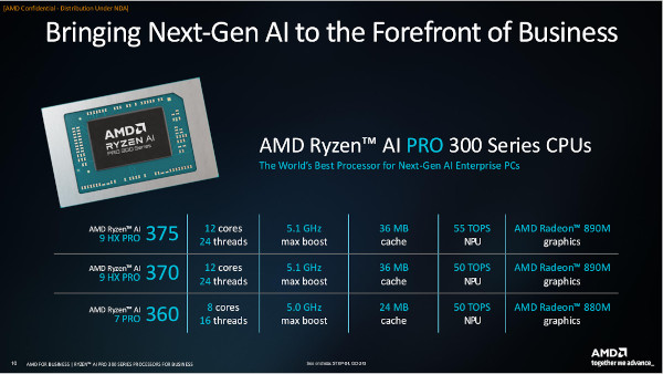 라이젠 AI 프로 300 시리즈 프로세서 제품군 구성 / AMD
