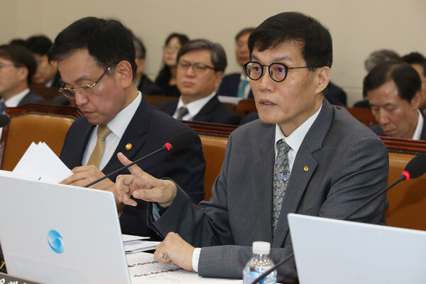이창용 한국은행 총재가 29일 오전 서울 여의도 국회에서 열린 기획재정위원회의 기획재정부, 한국은행 등에 대한 종합 국정감사에 출석해 의원 질의에 답하고 있다./뉴스1