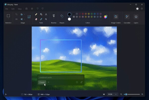 MS가 윈도11 그림판에 신규 생성형 인공지능(AI) 기능 '생성형 채우기'와 '생성형 지우기'를 추가했다. /MS 공식 블로그