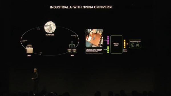 엔비디아 ‘옴니버스’는 물리적 AI 구현에서 ‘시뮬레이션’의 핵심 요소다. / 엔비디아 영상 갈무리