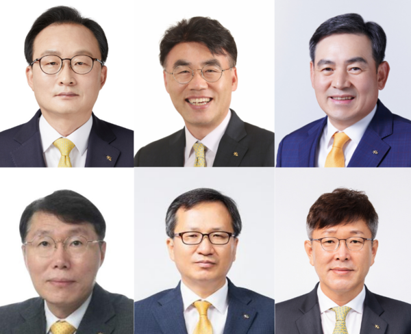 (왼쪽 위부터)이환주 KB국민은행장 후보자, 이홍구 KB증권 사장, 김성현 KB증권 사장, 김재관 KB국민카드 사장 후보자, 정문철 라이프생명 사장 후보자, 박찬용 데이터시스템 사장 후보자/KB금융지주