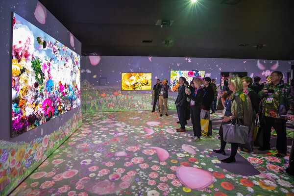 CES 2025가 열리고 있는 미국 라스베이거스 컨벤션 센터 삼성전자 전시관에서 관람객들이 '새로운 경험을 보여주는 집'의 아트 경험을 체험하고 있다.  / 뉴스1