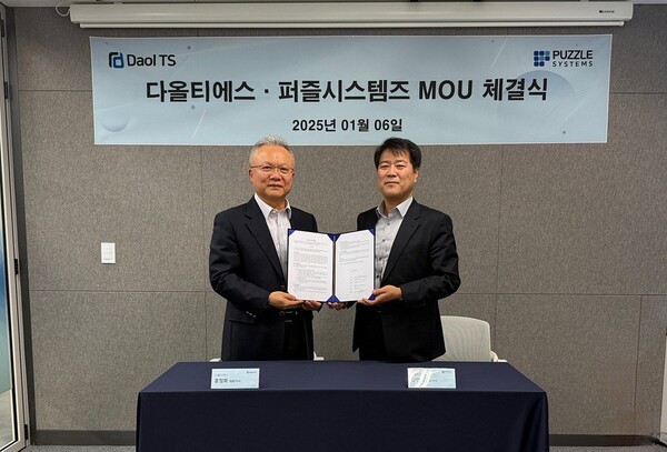 홍정화 다올티에스 대표(좌), 김영일 퍼즐시스템즈 대표(우) / 다올티에스