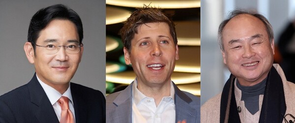 이재용 삼성전자 회장이 샘 알트만 오픈AI 최고경영자(CEO)와 손정의(손 마사요시) 소프트뱅크 회장과 4일 만나 미국의 인공지능(AI) 투자 프로젝트인 '스타게이트' 사업 관련 협력 방안을 논의했다. 왼쪽부터 이재용 삼성전자 회장, 샘 알트만 오픈AI CEO, 손 마사요시 소뱅 회장. / 뉴스1, 삼성전자