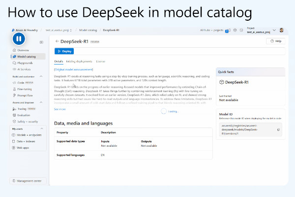 마이크로소프트 애저 AI 파운드리에서 찾을 수 있는 딥시크 R1 모델 / 마이크로소프트 홈페이지 갈무리