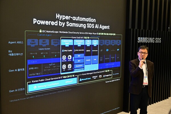 CES 2025 삼성SDS 부스 투어에서 삼성SDS 이준희 사장이 인사말을 하고 있다. / 삼성SDS