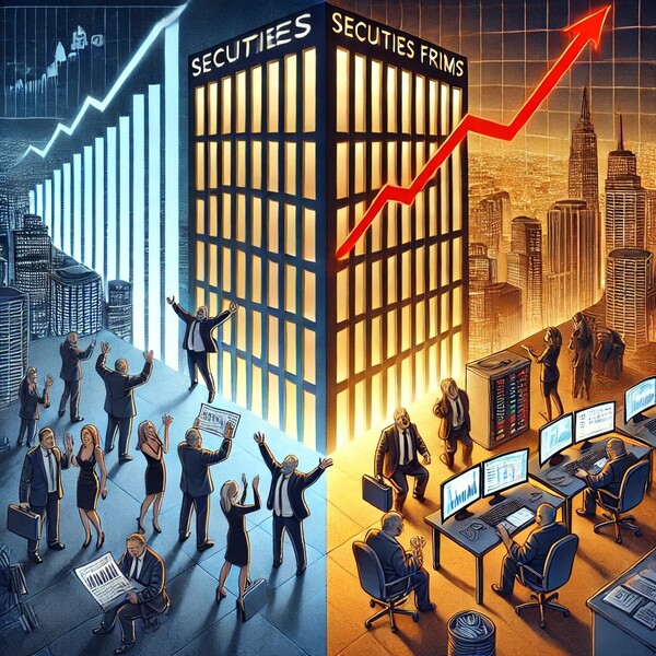 6일 금융정보업체 연합인포맥스에 따르면 대형사 10곳의 기업공개(IPO) 주관금액은 3조1569억원으로 전체 81.2%를 차지했다. 유상증자 주관금액도 3조3877억원으로 전체 85.9%였다. 중소형사 비중은 IPO 주관 5.7%(2217억원), 유상증자 주관 14.1%(5580억원)에 그쳤다. / DALL·E 