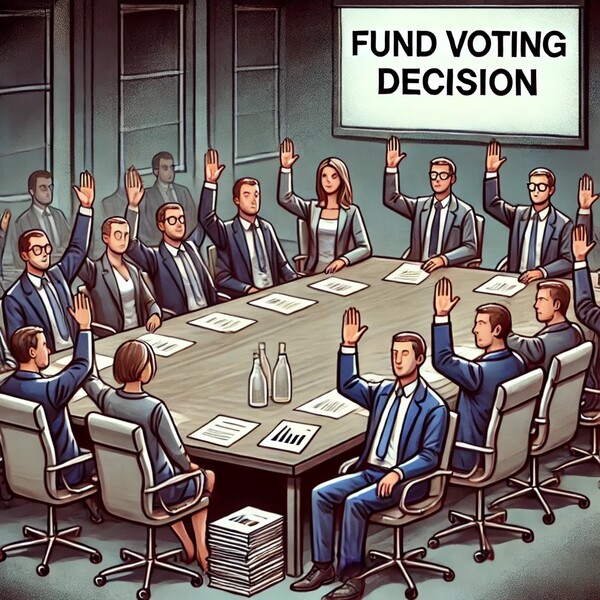 금융투자협회에 따르면 국내 자산운용사 45곳이 지난해 1~12월 펀드 편입 기업 의안 8307건(외국 기업 제외)에 대해 행사한 반대 주식 수는 총 3억6128만5028주로 전체 5.4%였다. 챗GPT로 만든 사진